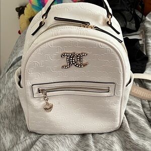 Chic White Designer Backpack with Embossed Logo